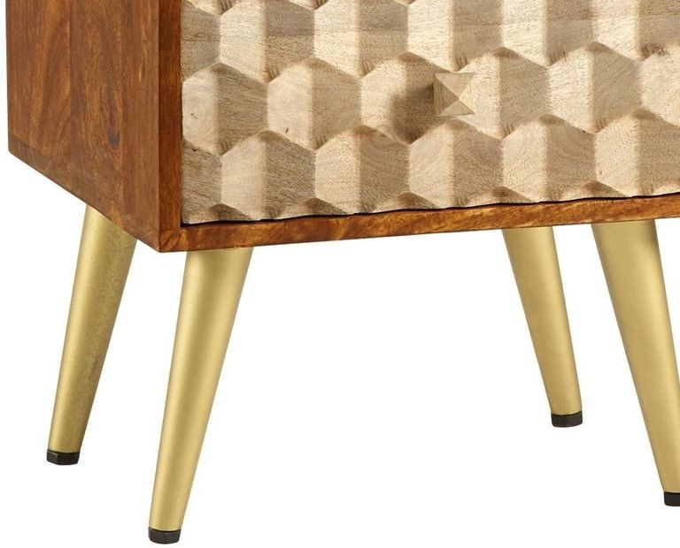 Imphal Mango Wood Geometric 2 Drawer Side Table