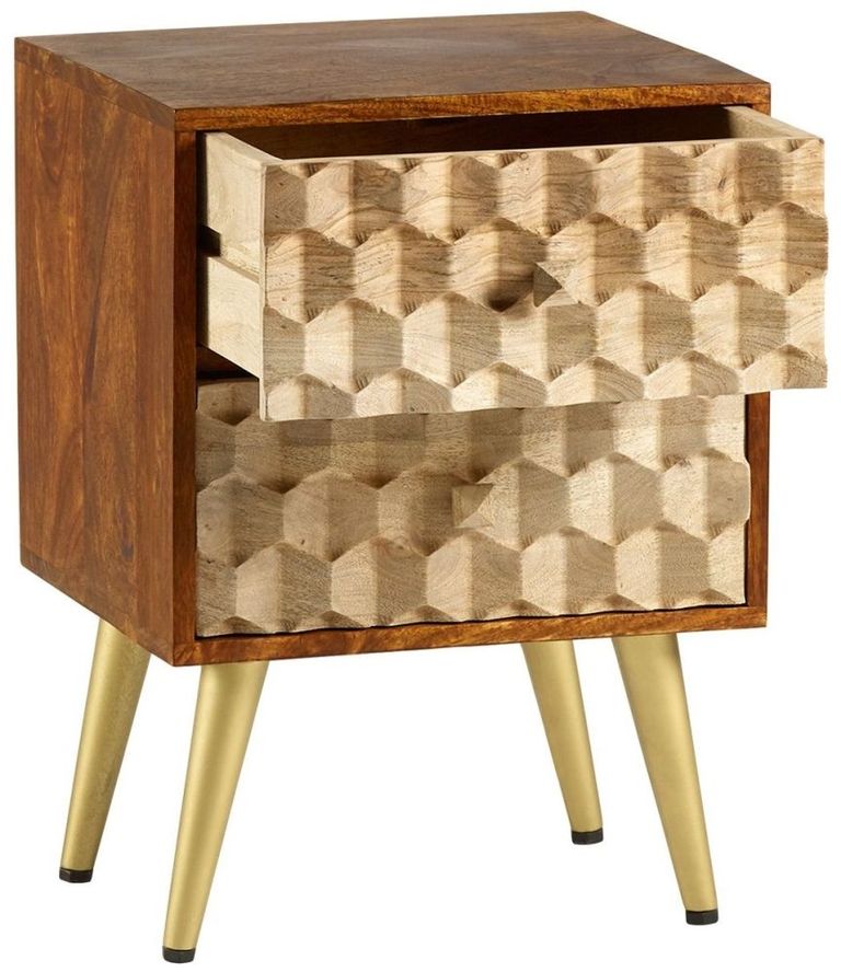 Imphal Mango Wood Geometric 2 Drawer Side Table