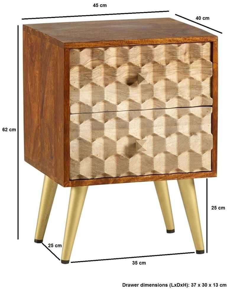 Imphal Mango Wood Geometric 2 Drawer Side Table