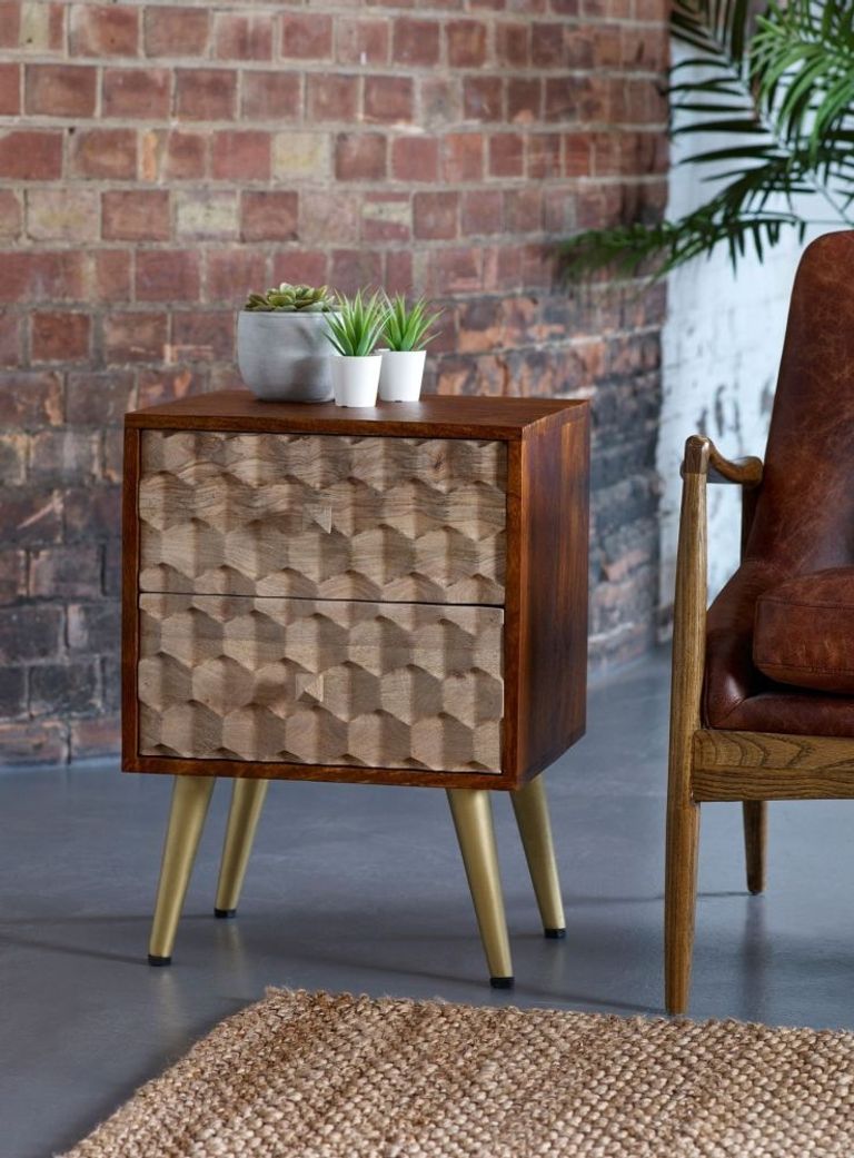Imphal Mango Wood Geometric 2 Drawer Side Table