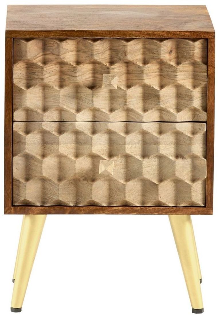 Imphal Mango Wood Geometric 2 Drawer Side Table