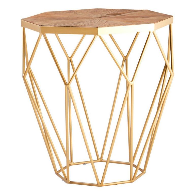 Jodi Side Table - Octagonal - Elm Wood with Gold Metal