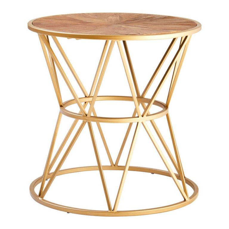 Jodi Side Table - Round - Elm Wood with Gold Metal