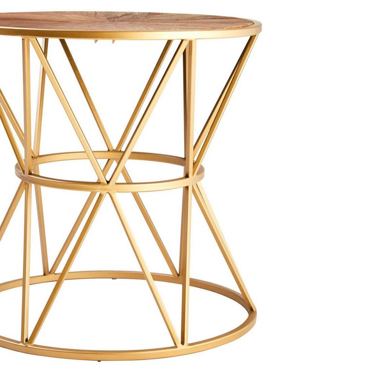 Jodi Side Table - Round - Elm Wood with Gold Metal