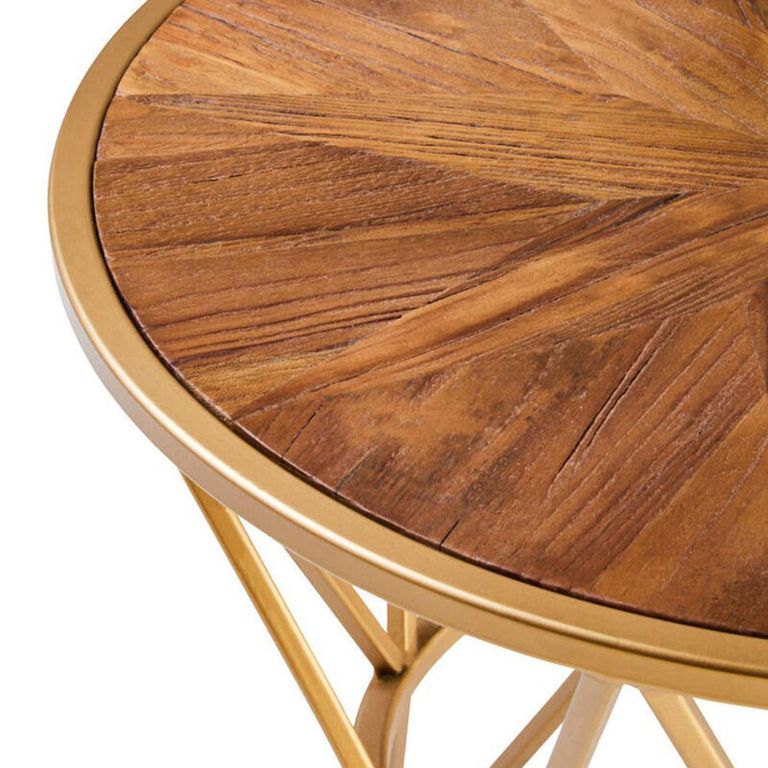 Jodi Side Table - Round - Elm Wood with Gold Metal