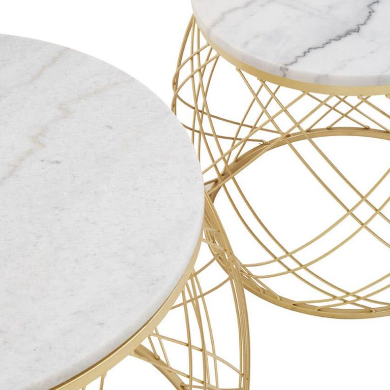 Jodie Side Tables - Set of 2 - White Marble Round with Geometric Base