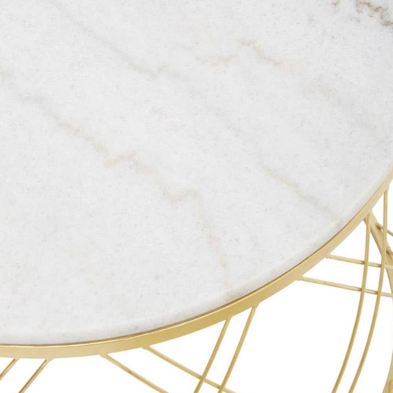 Jodie Side Tables - Set of 2 - White Marble Round with Geometric Base