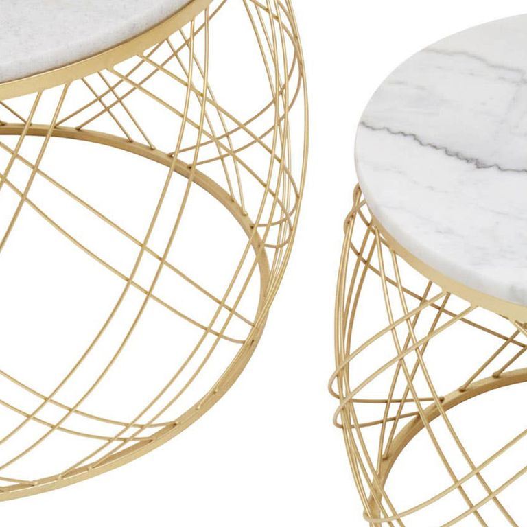 Jodie Side Tables - Set of 2 - White Marble Round with Geometric Base