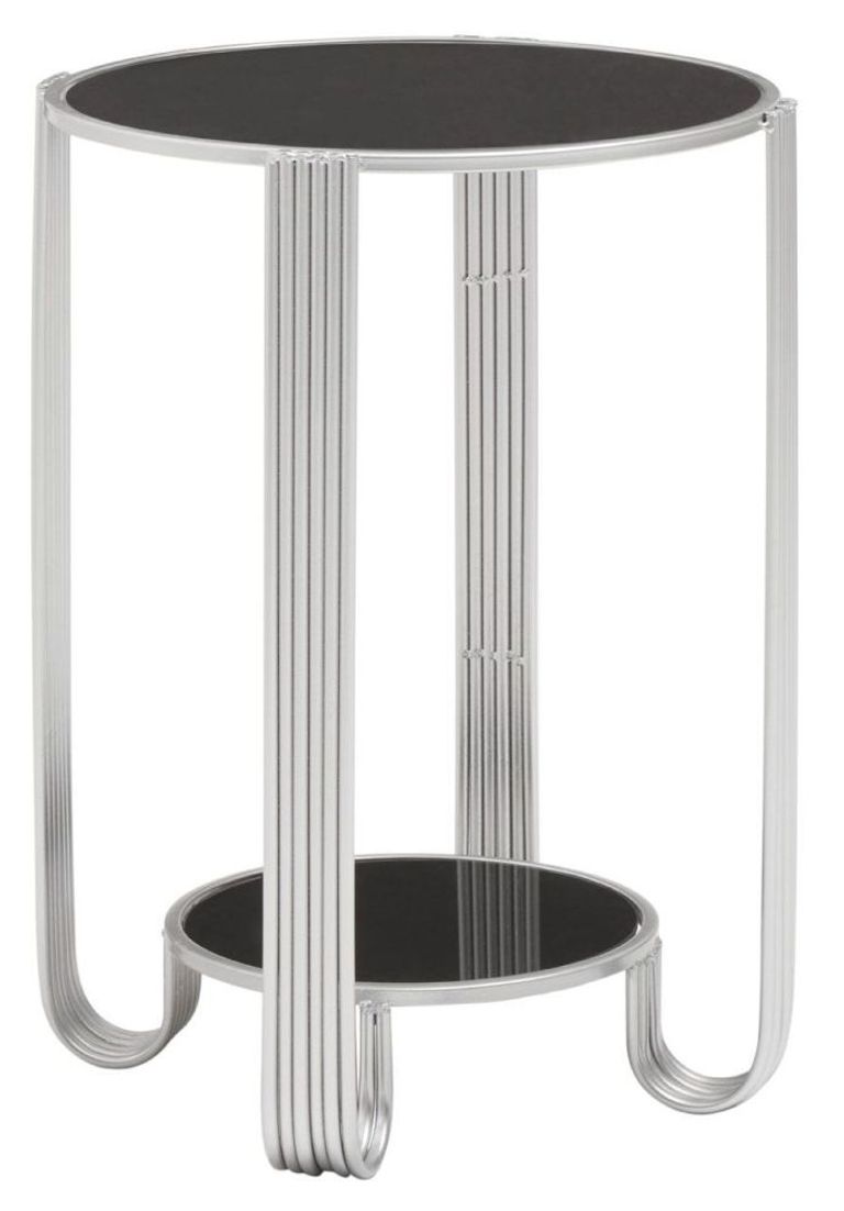 Jolie End Table - Black Mirror and Silver - Round