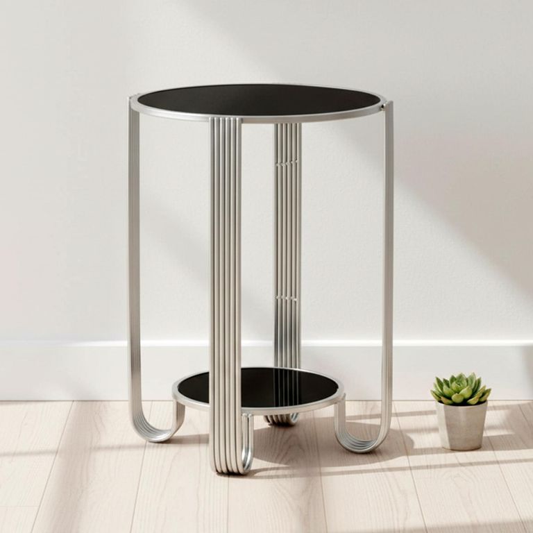 Jolie End Table - Black Mirror and Silver - Round