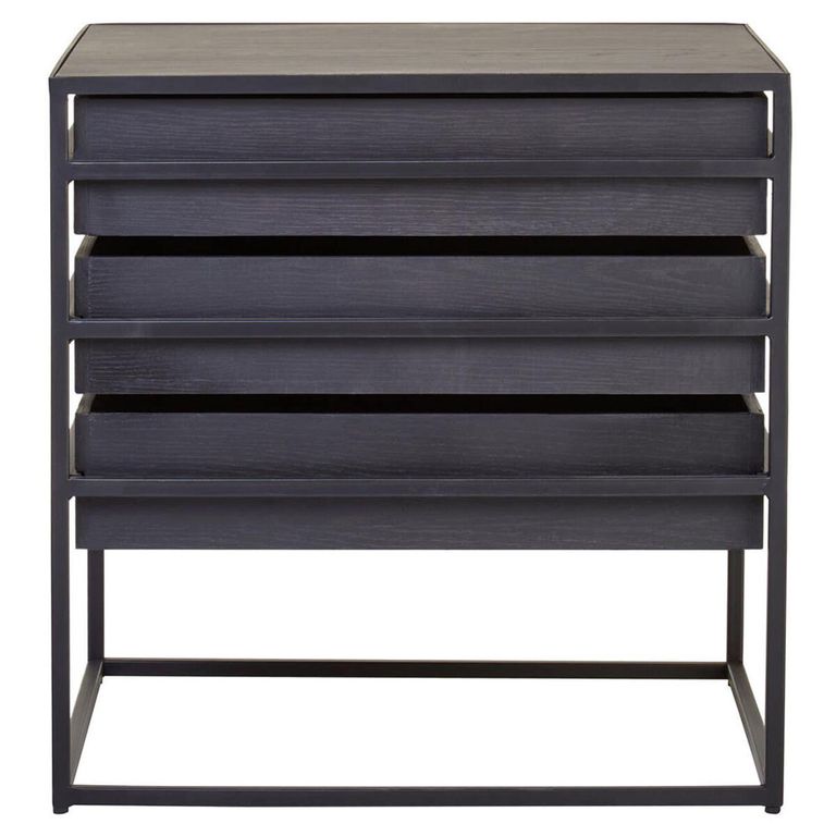 Judd Side Table - 3 Drawer - Black Oak