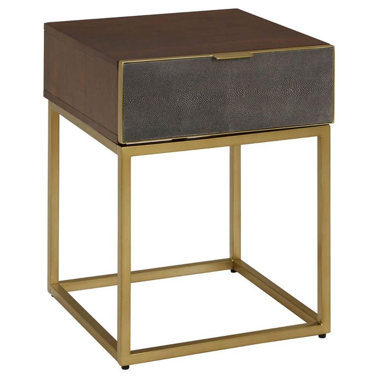 Kempton End Table - 1 Drawer - Square - Walnut with Gold Metal
