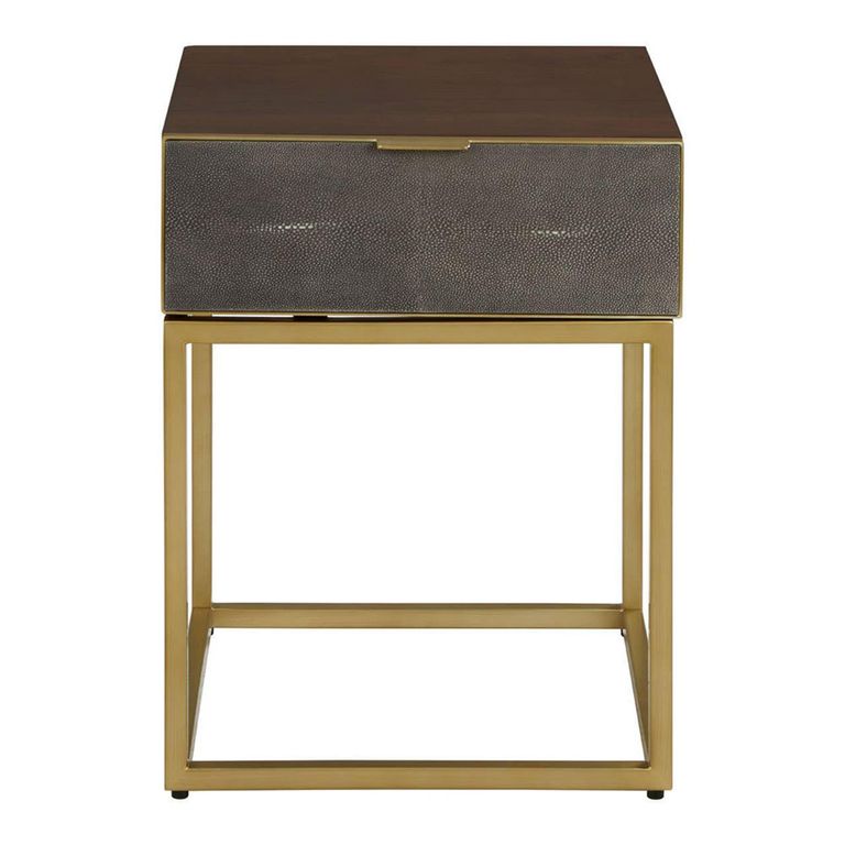 Kempton End Table - 1 Drawer - Square - Walnut with Gold Metal