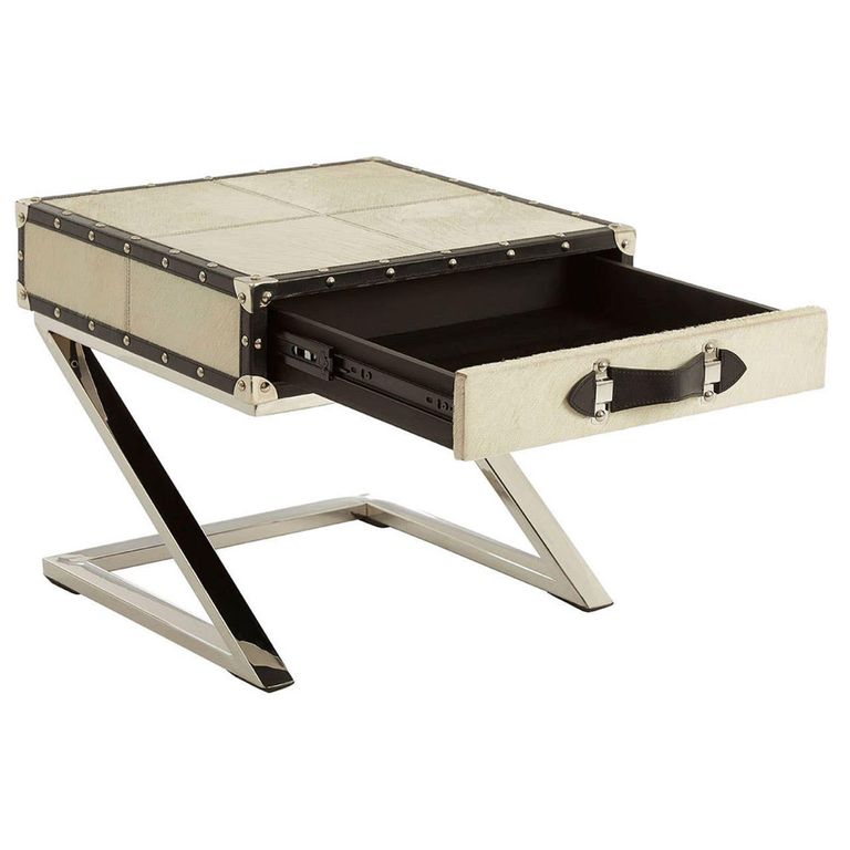 Kensington Townhouse End Table - 1 Drawer - Square - Beige Faux Fur