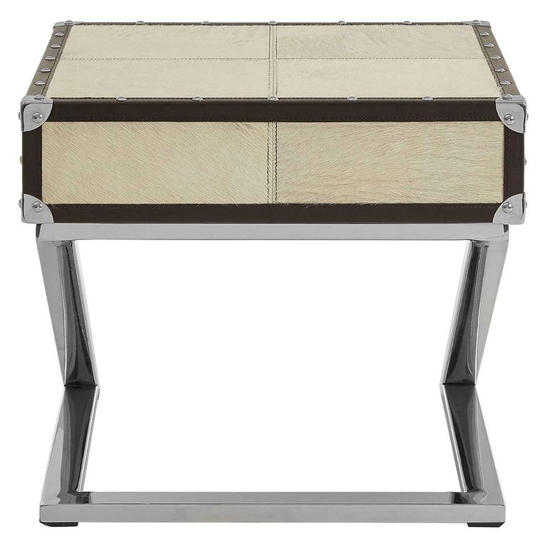 Kensington Townhouse End Table - 1 Drawer - Square - Beige Faux Fur