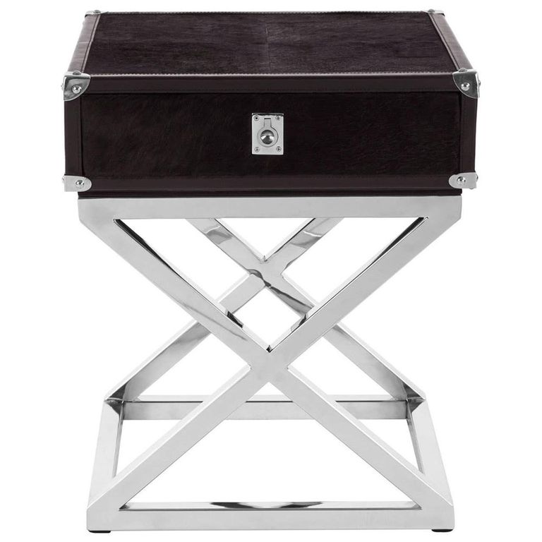 Kensington Townhouse Side Table - 1 Drawer - Square - Black Faux Fur