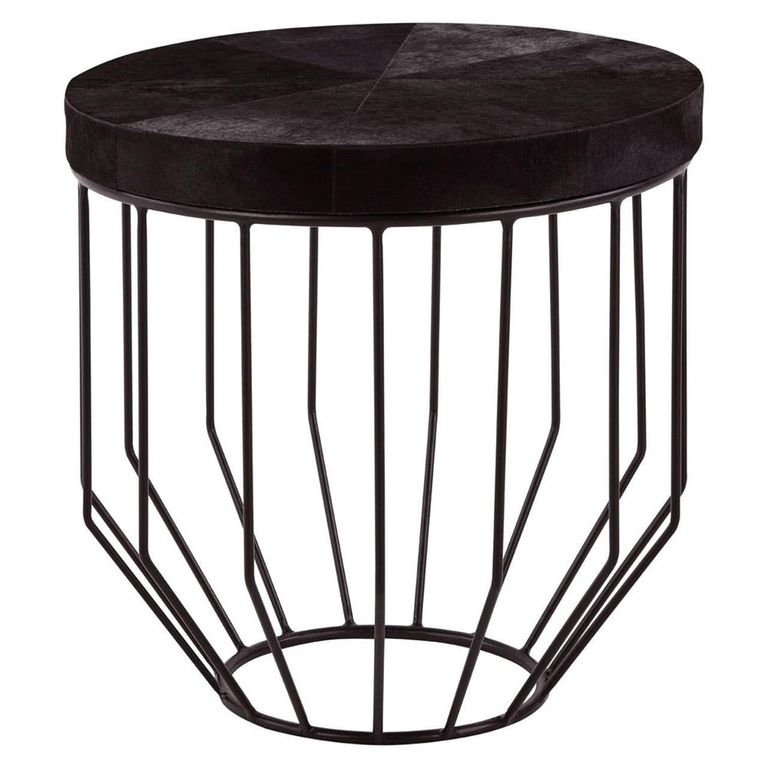 Kensington Townhouse Side Table - Round - Black Faux Fur