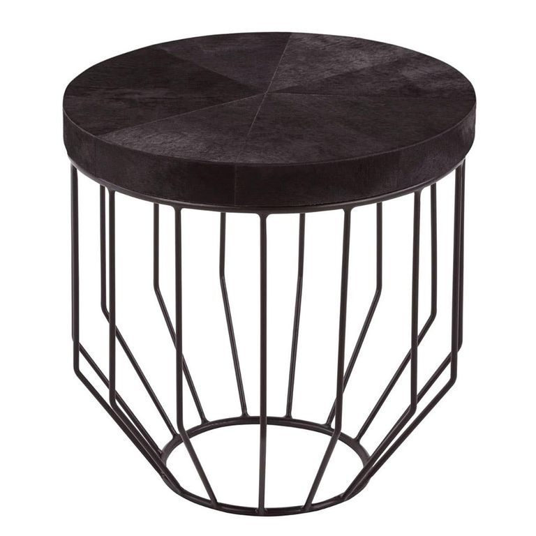 Kensington Townhouse Side Table - Round - Black Faux Fur