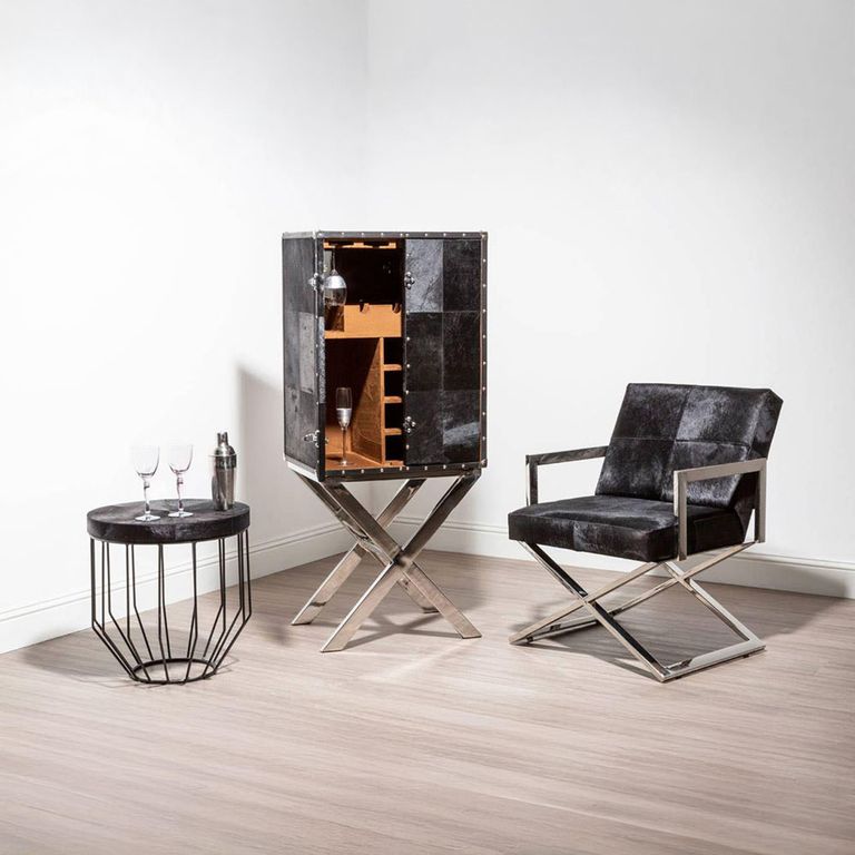 Kensington Townhouse Side Table - Round - Black Faux Fur