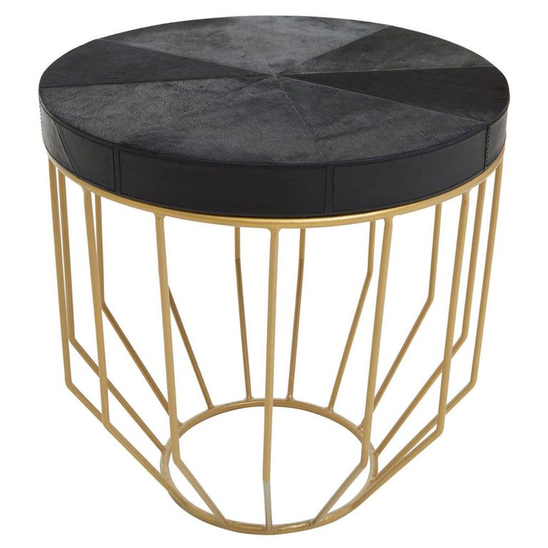 Kensington Townhouse Side Table - Round - Black Faux Fur with Gold Metal