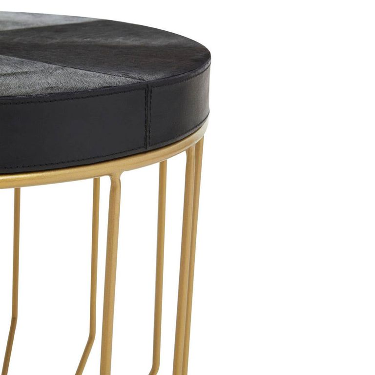 Kensington Townhouse Side Table - Round - Black Faux Fur with Gold Metal