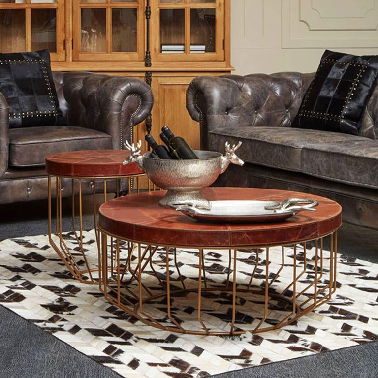 Kensington Townhouse Side Table - Round - Brown Leather
