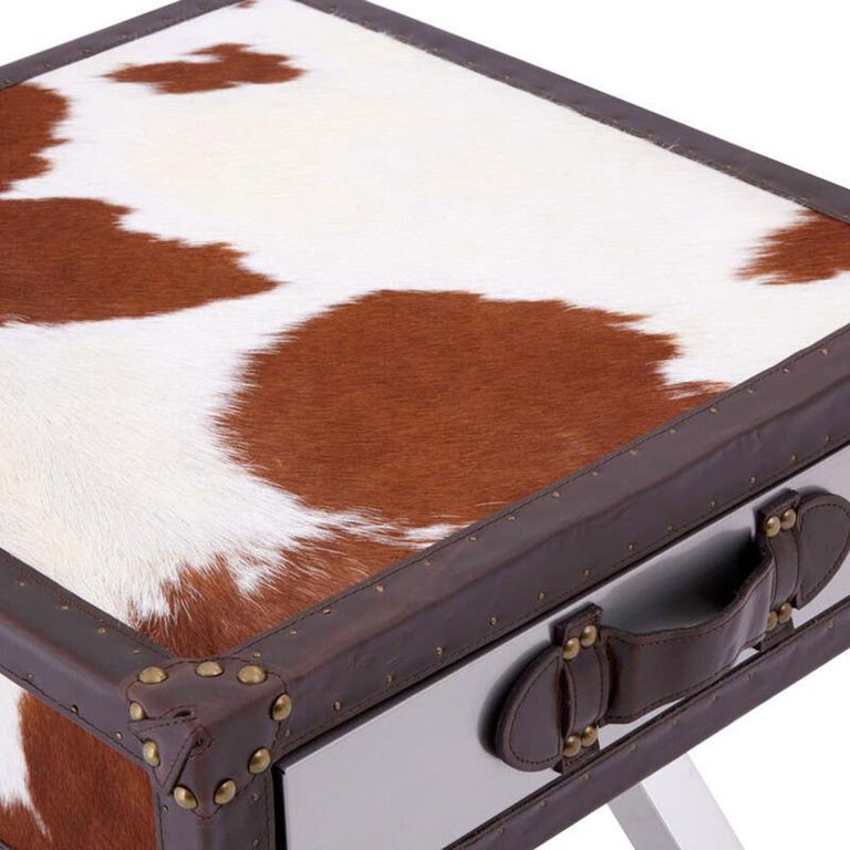 Kensington Townhouse Side Table - 1 Drawer - Brown and White Leather