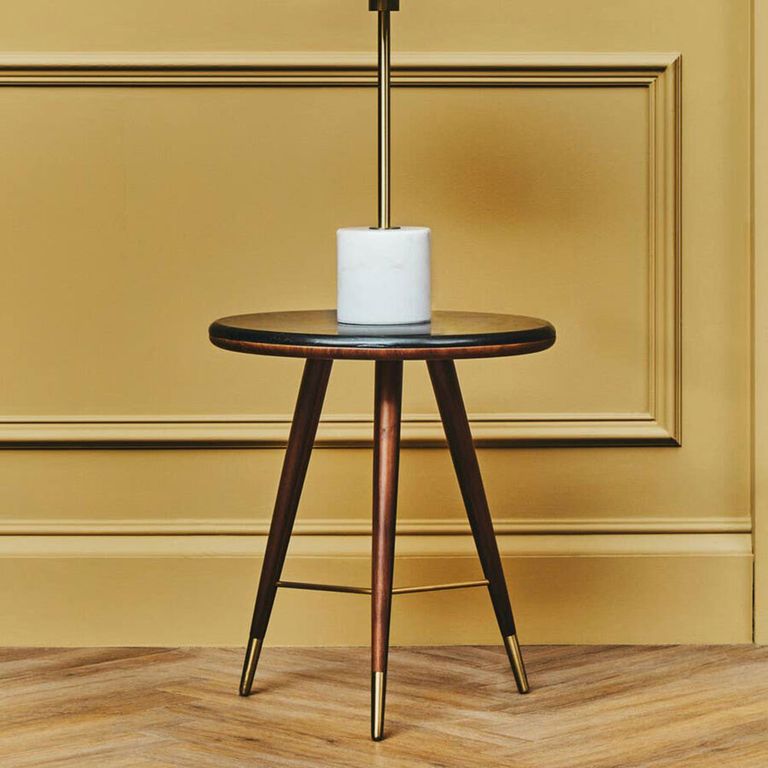 Kenso End Table - Round - Black Marble and Walnut Wood