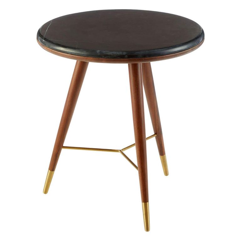 Kenso End Table - Round - Black Marble and Walnut Wood