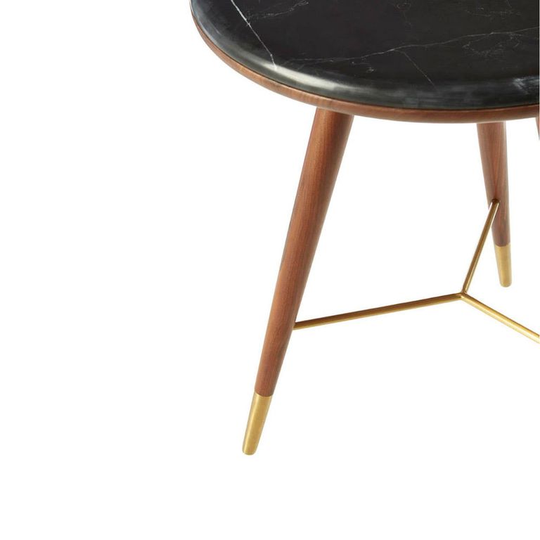 Kenso End Table - Round - Black Marble and Walnut Wood