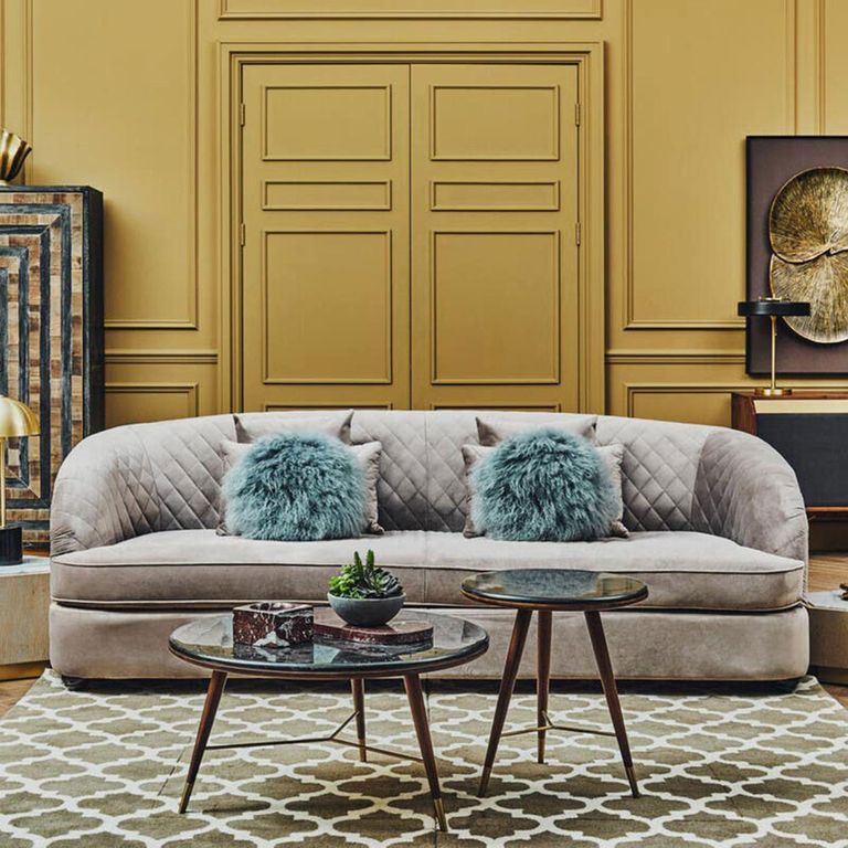 Kenso End Table - Round - Black Marble and Walnut Wood