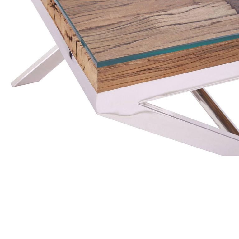 Kerala End Table - Square - Clear Glass with Silver Cross Base