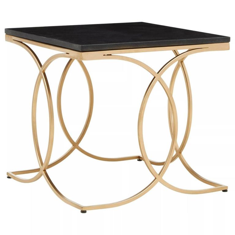 Kia Side Table - Square - Black Marble with Gold Metal