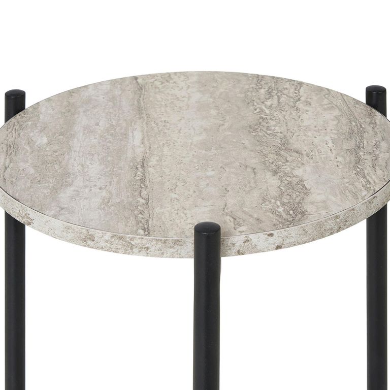 Leuven Side Table - Round - Beige - Marble Effect