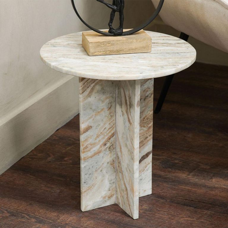 Cavallo Side Table - Fantasy Grey Marble - Round