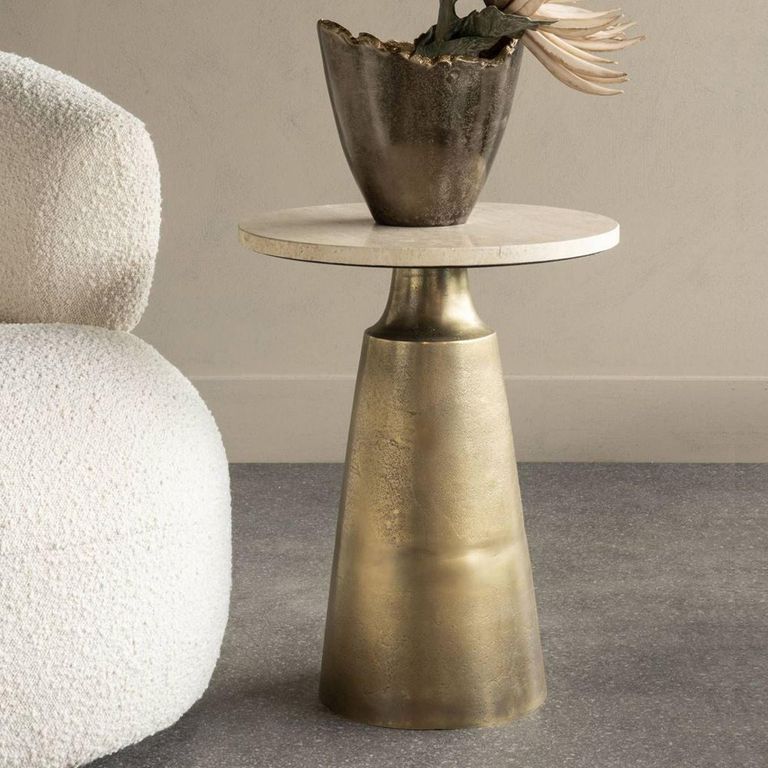 Clifton Side Table - Light Travertine Marble - Round