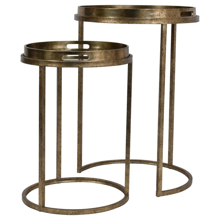 Constellation Map Side Tray Table - Gold Metal - Round - Set of 2