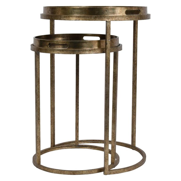 Constellation Map Side Tray Table - Gold Metal - Round - Set of 2