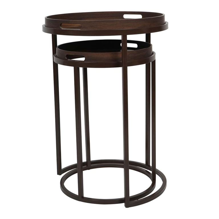 Golden Burst Side Tray Table - Round - Set of 2