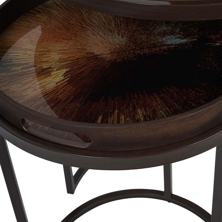 Golden Burst Side Tray Table - Round - Set of 2