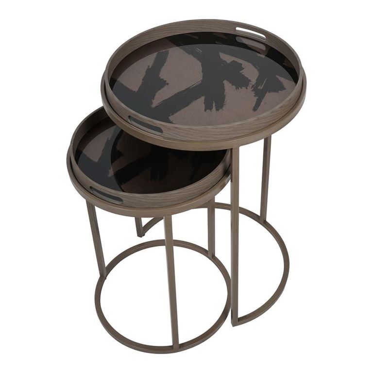 Impasto Side Tray Table - Brushstroke - Round - Set of 2