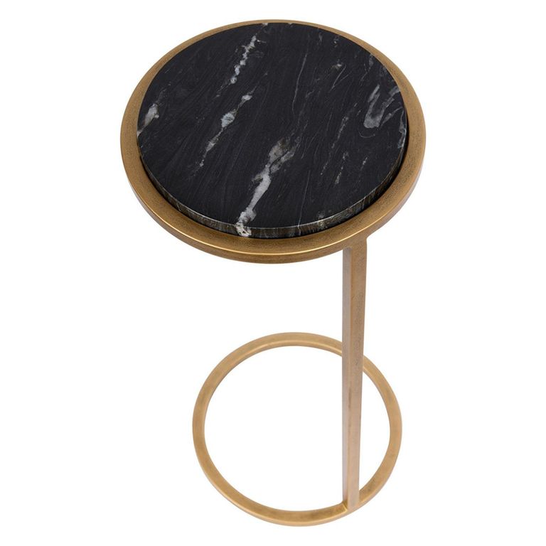 Iota Accent Table - Black Marble - Round
