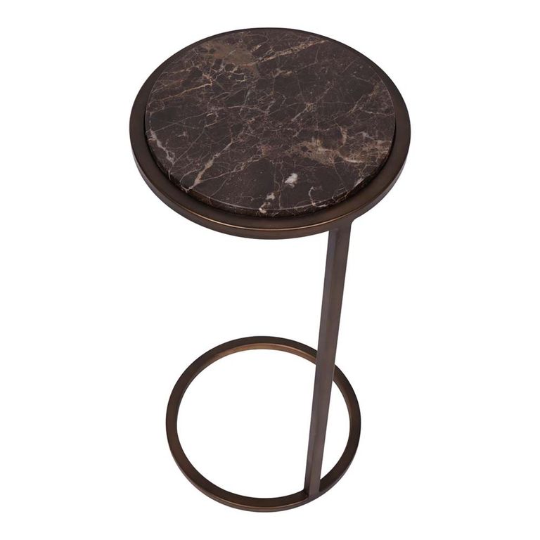 Iota Accent Table - Brown Emperador Marble - Round