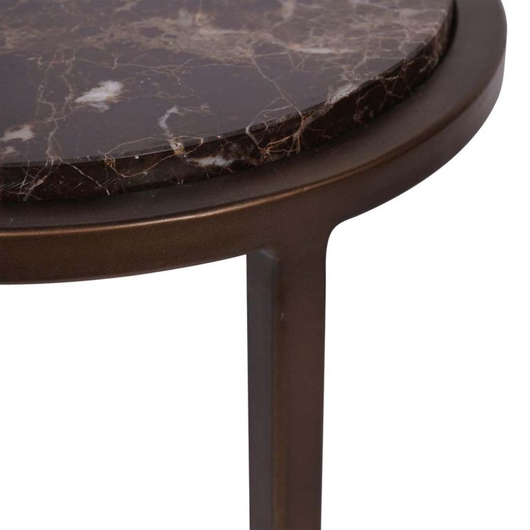 Iota Accent Table - Brown Emperador Marble - Round