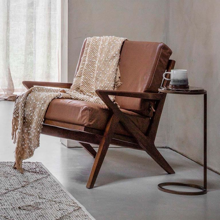 Iota Accent Table - Brown Emperador Marble - Round