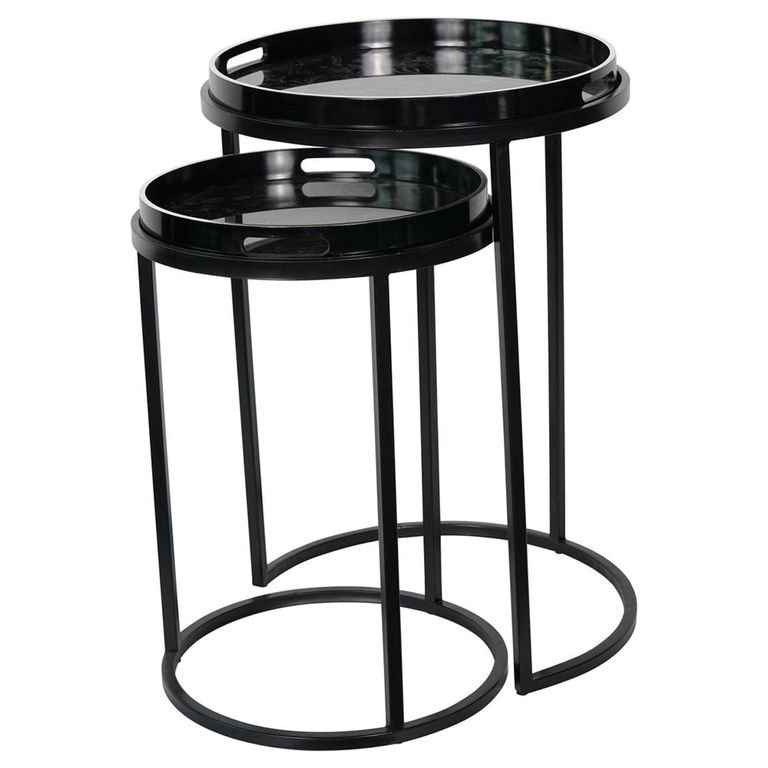 Laura Ashley Louise Side Tray Table - Black - Round - Set of 2