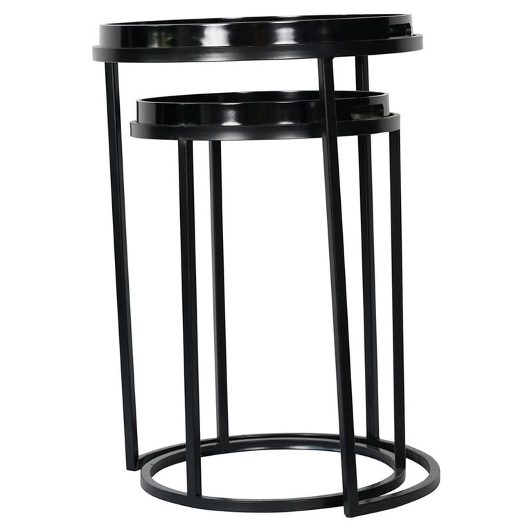 Laura Ashley Louise Side Tray Table - Black - Round - Set of 2