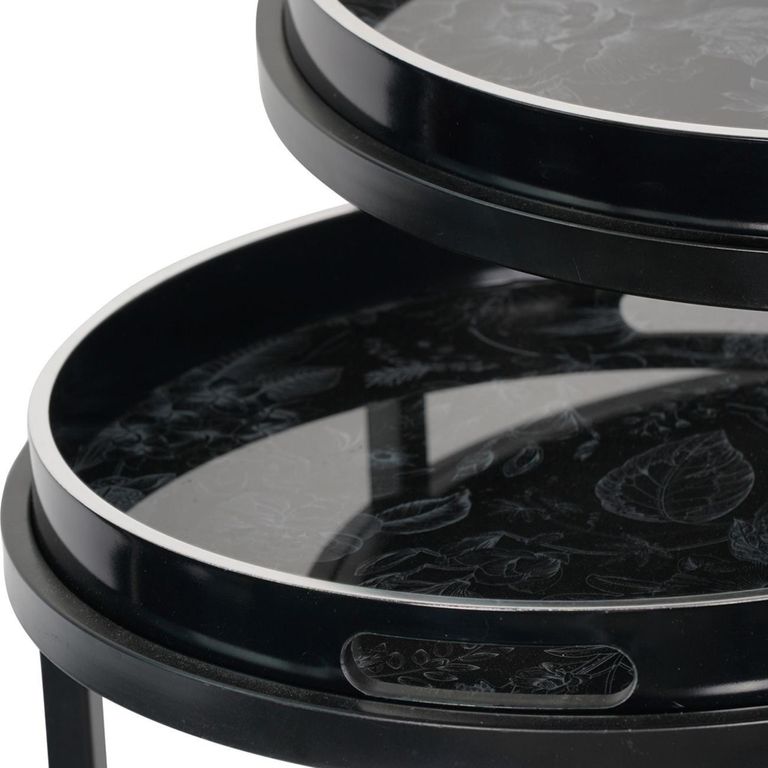 Laura Ashley Louise Side Tray Table - Black - Round - Set of 2