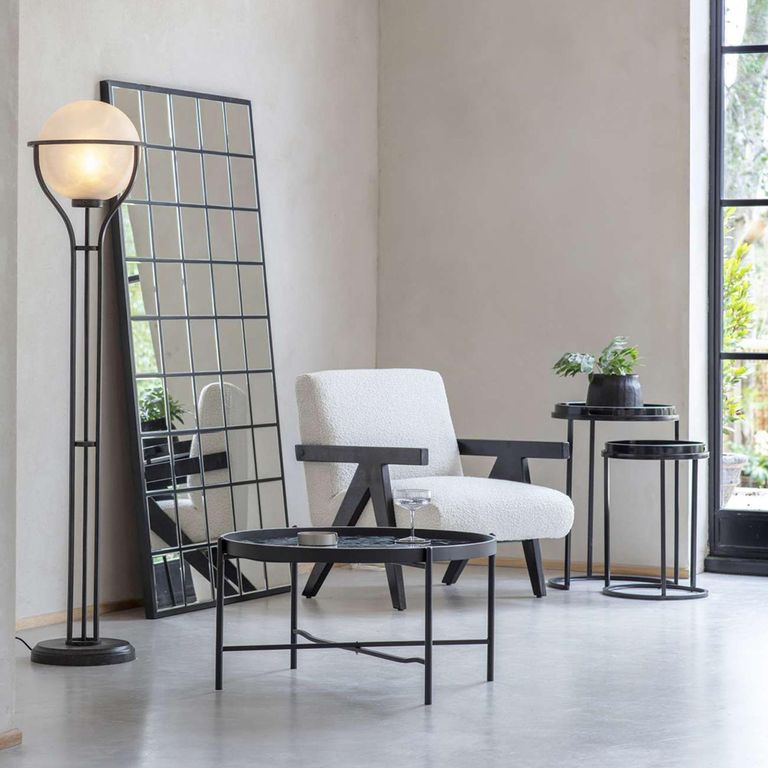 Monochrome Swirl Side Tray Table - Black - Round - Set of 2