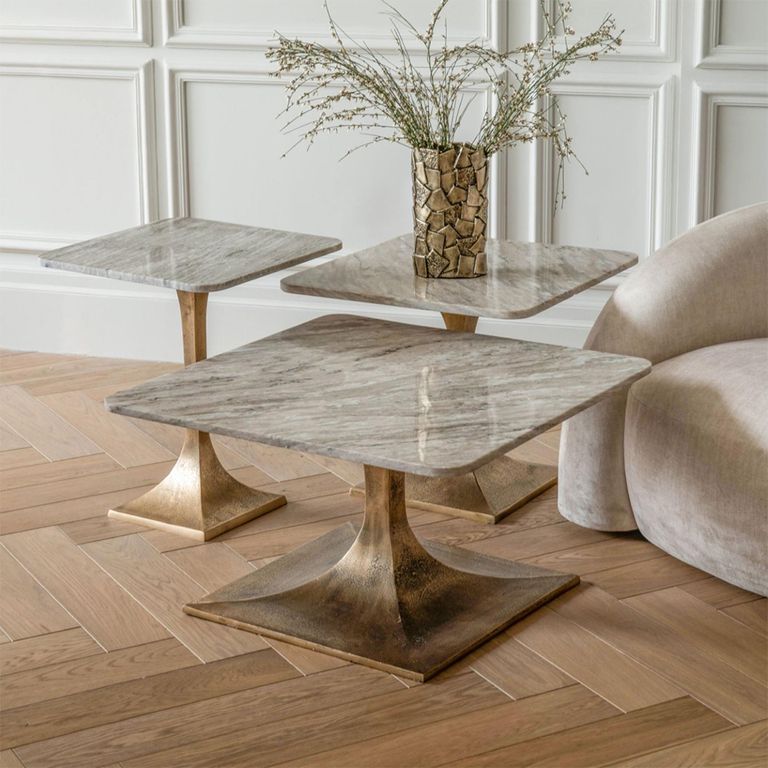 Morchino Side Table - Grey Marble - Square - Small